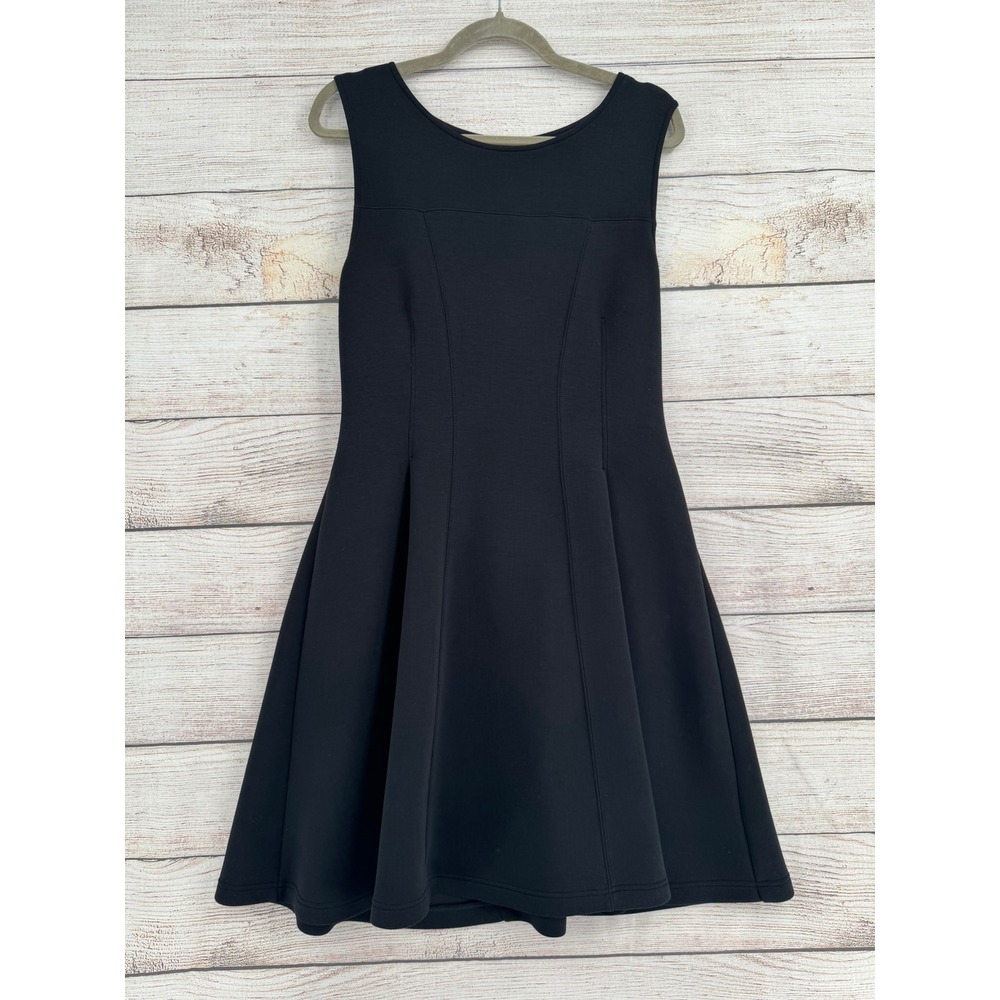 Maeve Scuba Dress Womens L Black Fit Flare Sleeveless Scoop Neck Ring Zipper LBD
